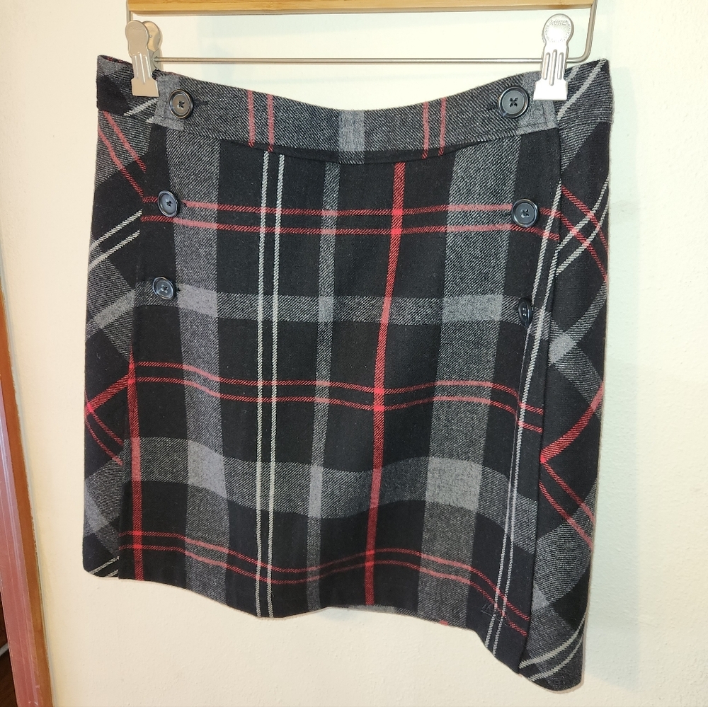 Woolrich Grey Red Plaid Wool Blend Skirt 10